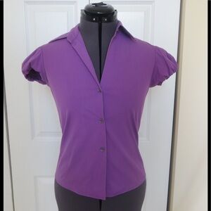 Theory Purple Elida Puffy Sleeve Cotton Blend Button Up Shirt • Size P / XS 🔴